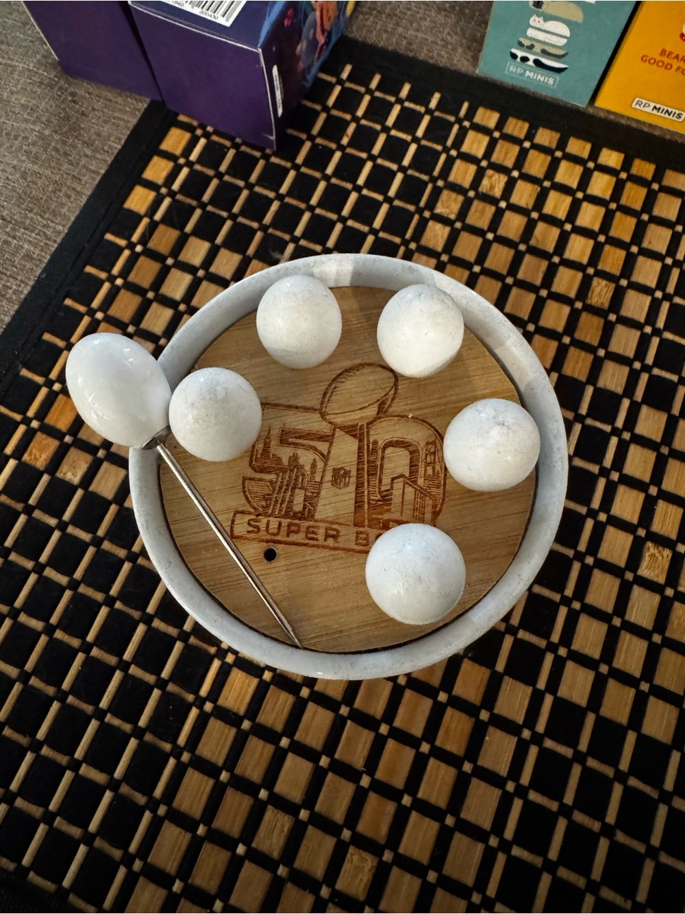 Football themed Cermaic Bowl and Serving Picks - White and Natural